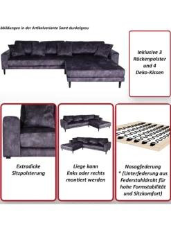 MCW Möbel-Sets<Ecksofa 3-Sitzer J54, Samt rost-rot