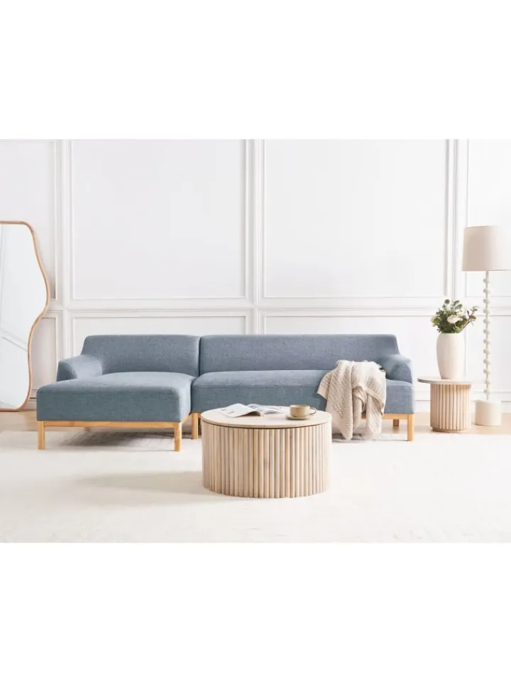 Beliani Sitzmöbel<Ecksofa SOSJO in Blau/Braun - (W) 251 x (H) 74 x (L) 132 cm