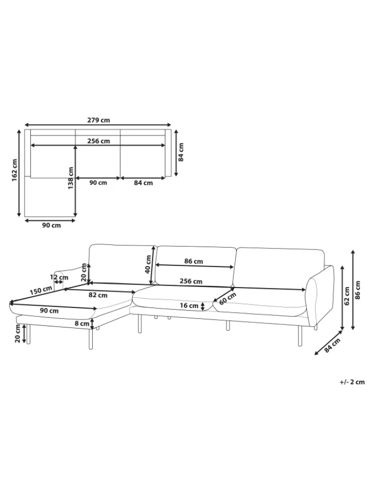 Beliani Sitzmöbel<Ecksofa VINTERBRO in Grün/Schwarz - (W) 279 x (H) 86 x (L) 162 cm