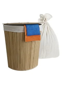 relaxdays Wäschekörbe & -Ständer<Eckwäschekorb in Natur - (B)36 x (H)60 x (T)36 cm
