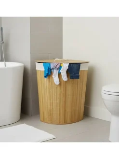 relaxdays Wäschekörbe & -Ständer<Eckwäschekorb in Natur - (B)36 x (H)60 x (T)36 cm