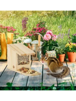 relaxdays Pflanzen & Zubehör<Eichhörnchen Futterhaus in Dunkelbraun - (B)12x (H)17,5 x (T)25 cm
