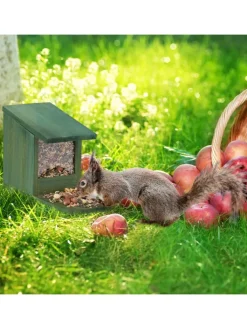 relaxdays Pflanzen & Zubehör<Eichhörnchen Futterhaus in Dunkelbraun - (B)12x (H)17,5 x (T)25 cm