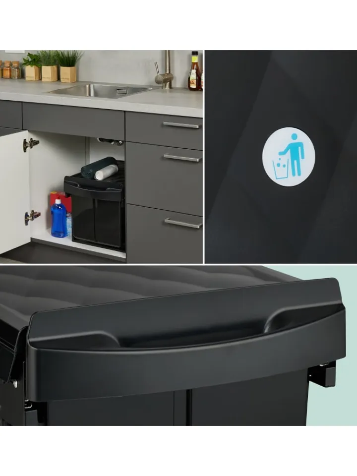 relaxdays Mülleimer<Einbaumülleimer in Schwarz - 1x 15 l + 2x 8 l