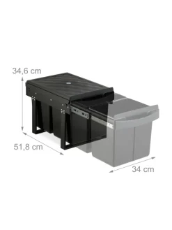 relaxdays Mülleimer<Einbaumülleimer in Schwarz - 2x 15 l