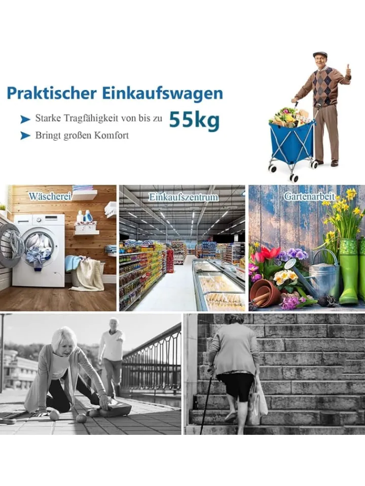 COSTWAY Einkaufstaschen & -Trolleys<Einkaufstrolley 90 L in Blau