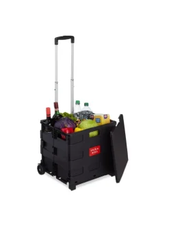 relaxdays Einkaufstaschen & -Trolleys<Einkaufstrolley in Schwarz - Tragkraft: 35 kg