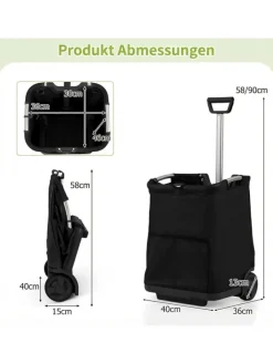 COSTWAY Einkaufstaschen & -Trolleys<Einkaufstrolley klappbar 50 L in Schwarz