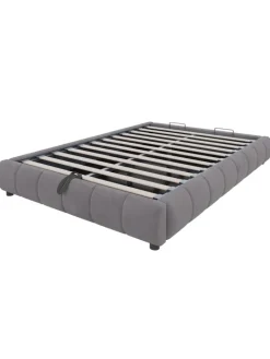 ABRIHOME Betten & Matratzen<Einzelbett 140 x 200 cm Schwebebettrahmen mit Stauraum und LED-Lichtleiste, Grau