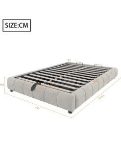 ABRIHOME Betten & Matratzen<Einzelbett 140 x 200 cm Schwebebettrahmen mit Stauraum und LED Lichtleiste, Beige