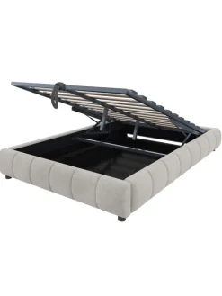 ABRIHOME Betten & Matratzen<Einzelbett 140 x 200 cm Schwebebettrahmen mit Stauraum und LED Lichtleiste, Beige