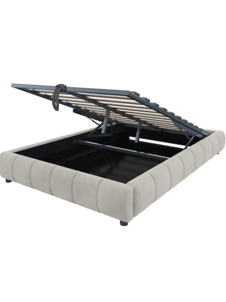 ABRIHOME Betten & Matratzen<Einzelbett 140 x 200 cm Schwebebettrahmen mit Stauraum und LED Lichtleiste, Beige