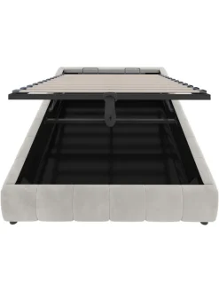 ABRIHOME Betten & Matratzen<Einzelbett 140 x 200 cm Schwebebettrahmen mit Stauraum und LED Lichtleiste, Beige