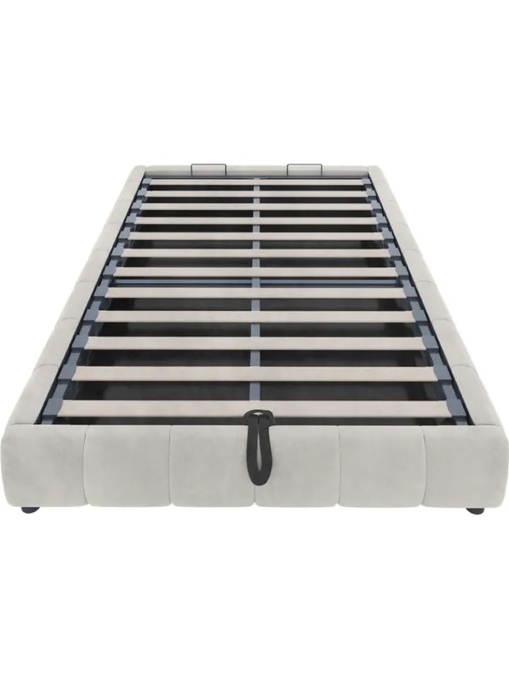 ABRIHOME Betten & Matratzen<Einzelbett 140 x 200 cm Schwebebettrahmen mit Stauraum und LED Lichtleiste, Beige