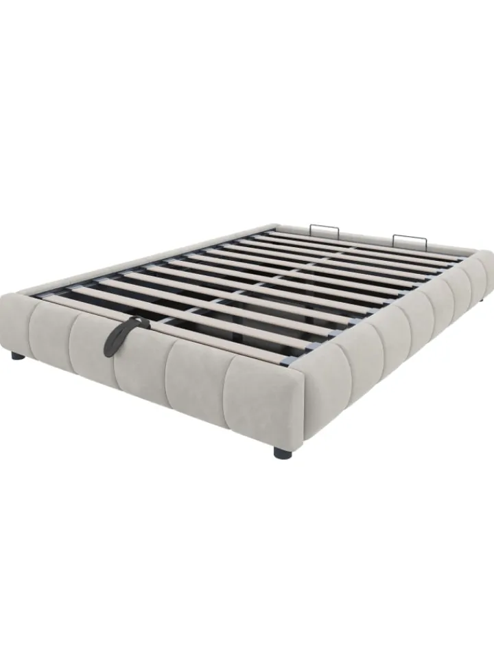 ABRIHOME Betten & Matratzen<Einzelbett 140 x 200 cm Schwebebettrahmen mit Stauraum und LED Lichtleiste, Beige