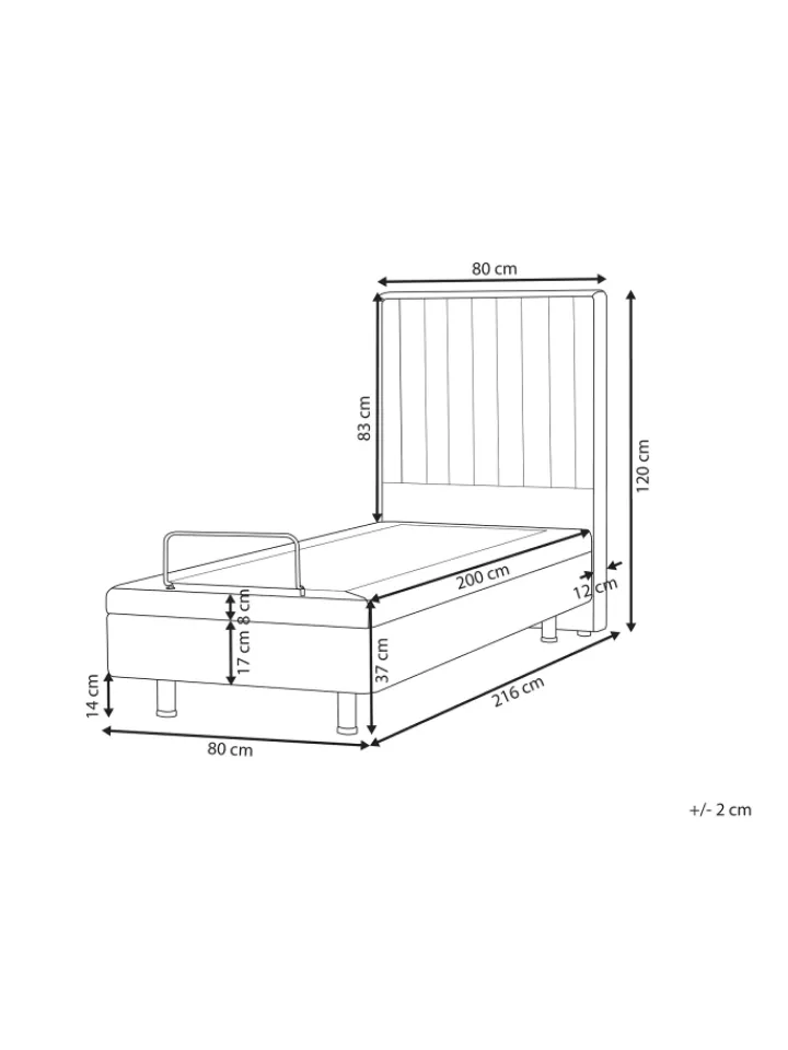 Beliani Betten & Matratzen<Einzelbett DUKE II in Grau/Schwarz - (W) 80 x (H) 120 x (L) 216 cm