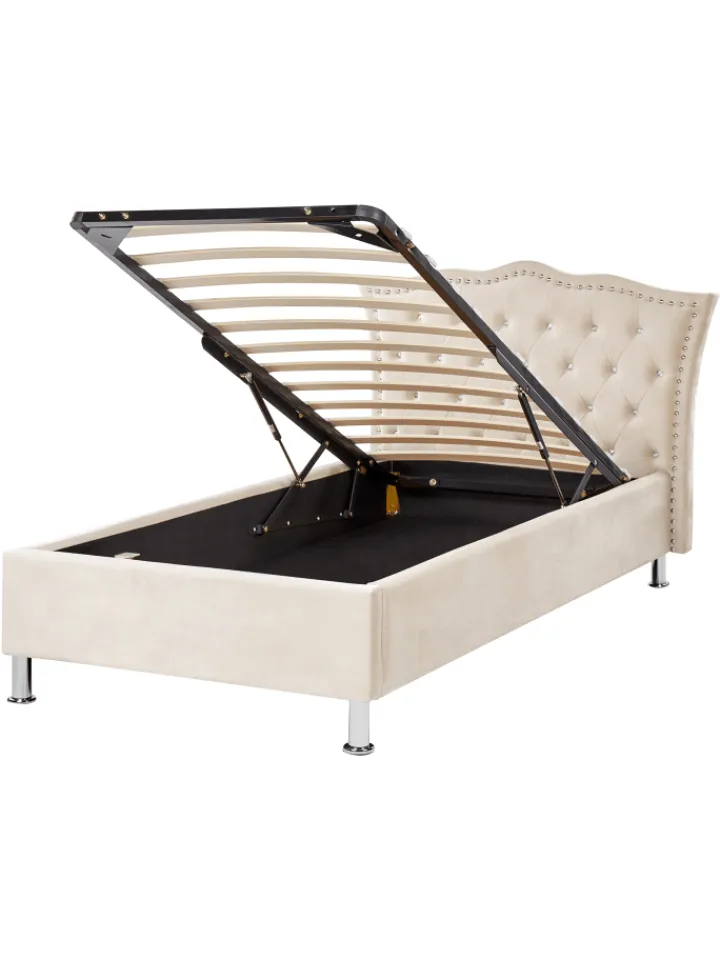Beliani Betten & Matratzen<Einzelbett METZ in Beige/Silber - (W) 126 x (H) 102 x (L) 217 cm