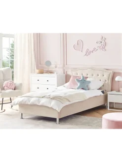Beliani Betten & Matratzen<Einzelbett METZ in Beige/Silber - (W) 126 x (H) 102 x (L) 217 cm