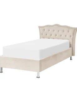 Beliani Betten & Matratzen<Einzelbett METZ in Beige/Silber - (W) 126 x (H) 102 x (L) 217 cm