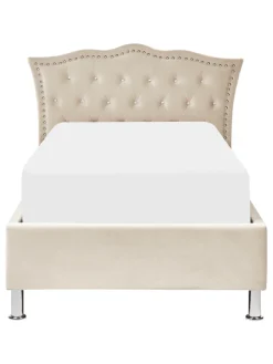 Beliani Betten & Matratzen<Einzelbett METZ in Beige/Silber - (W) 126 x (H) 102 x (L) 217 cm