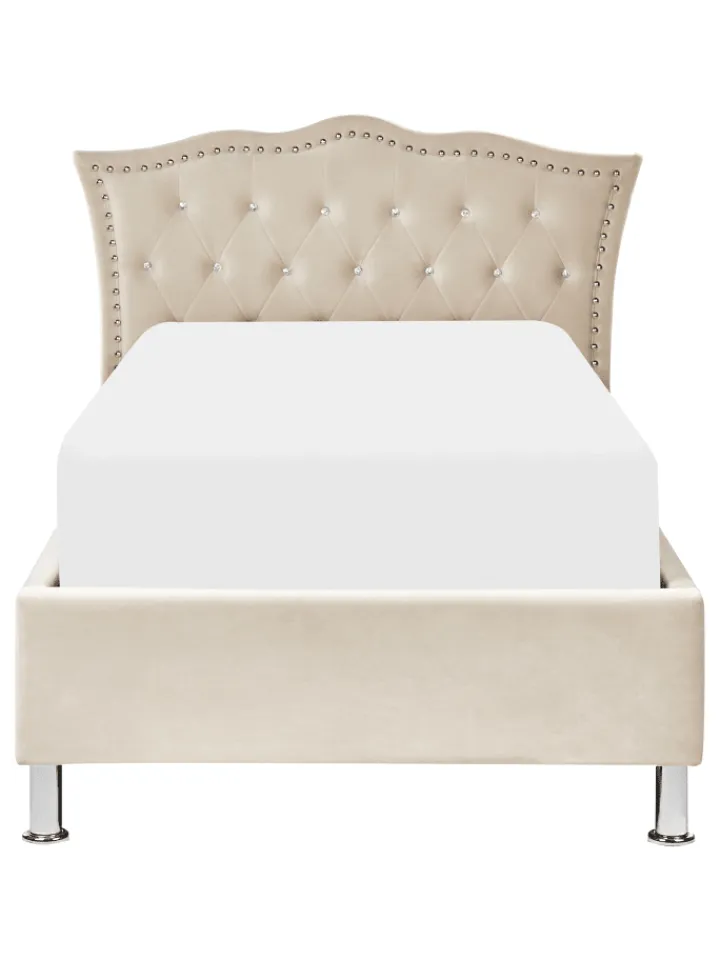 Beliani Betten & Matratzen<Einzelbett METZ in Beige/Silber - (W) 126 x (H) 102 x (L) 217 cm