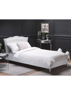 Beliani Betten & Matratzen<Einzelbett METZ in Weiß/Silber - (W) 126 x (H) 102 x (L) 217 cm