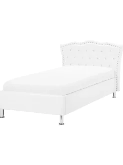 Beliani Betten & Matratzen<Einzelbett METZ in Weiß/Silber - (W) 126 x (H) 102 x (L) 217 cm