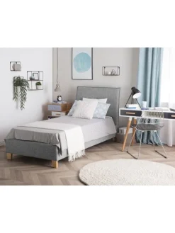 Beliani Betten & Matratzen<Einzelbett SENNEZ in Grau/Schwarz - (W) 100 x (H) 106 x (L) 211 cm