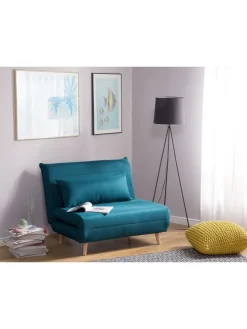 Beliani Sitzmöbel<Einzelsofa SETTEN in Blau/Braun - (W) 104 x (H) 82 x (L) 90 cm