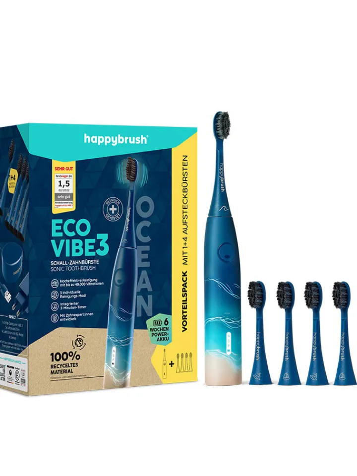 happybrush Technik|Zahn & Mundpflege<Elektrische Zahnbürste mit Zubehör "Eco V3 Ocean" in Blau