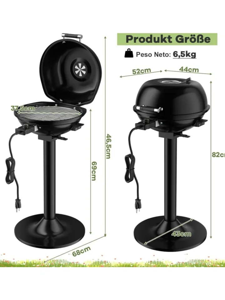 COSTWAY Grillen<Elektrogrill 1600W freistehend BBQ in Schwarz