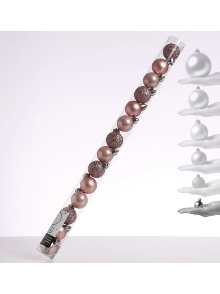 MARELIDA Weihnachtsschmuck<14er Set Baumkugeln bruchfest glänzend matt D: 3cm in rosa