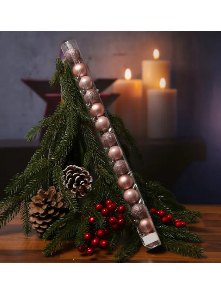 MARELIDA Weihnachtsschmuck<14er Set Baumkugeln bruchfest glänzend matt D: 3cm in rosa