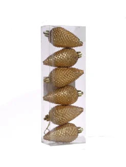 MARELIDA Weihnachtsschmuck<6er Set Baumschmuck Tannenzapfen bruchfest glitzernd in gold