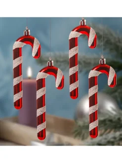 MARELIDA Weihnachtsschmuck<4er Set Baumschmuck Zuckerstange bruchfest in rot, weiß