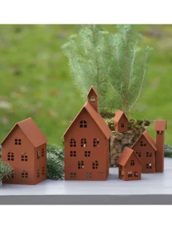 UNUS Gartendekoration<5er Set Deko Häuser Metall in Braun