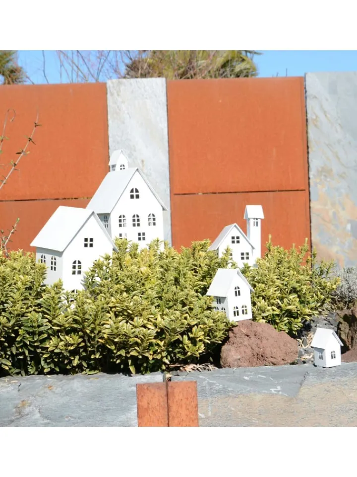 UNUS Gartendekoration<5er Set Deko Häuser Metall in Weiß