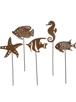 UNUS Gartendekoration<5er Set Gartenstecker Rost Fische in Braun