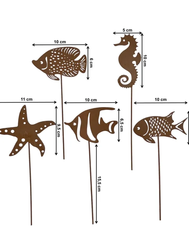 UNUS Gartendekoration<5er Set Gartenstecker Rost Fische in Braun