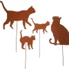 UNUS Gartendekoration<4er Set Gartenstecker Rost Katzen in Braun