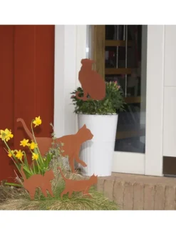 UNUS Gartendekoration<4er Set Gartenstecker Rost Katzen in Braun
