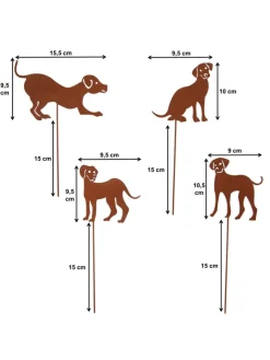 UNUS Gartendekoration<4er Set Gartenstecker Rost Hunde in Braun