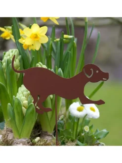UNUS Gartendekoration<4er Set Gartenstecker Rost Hunde in Braun