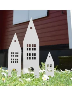 UNUS Gartendekoration<3er Set Gartenstecker Rost Häuser in Weiß