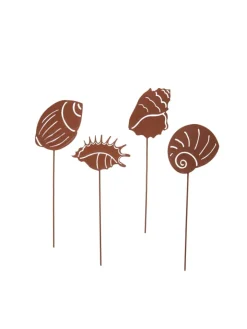 UNUS Gartendekoration<4er Set Gartenstecker Rost Muscheln in Braun