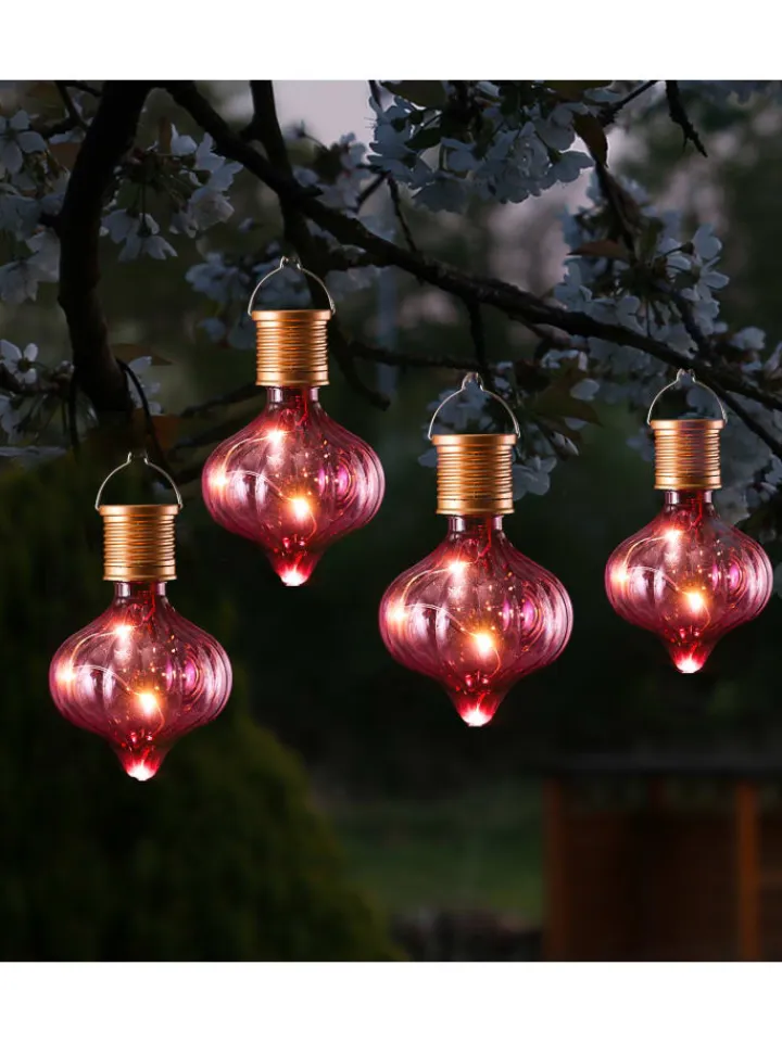 MARELIDA Außenleuchten<4er Set LED Solar Glühbirnen orient H: 11,7cm in pink