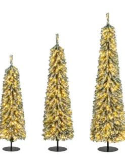 COSTWAY Künstliche Weihnachtsbäume<3er Set LED Weihnachtsbaum Künstlich 120+150+180cm in Grün