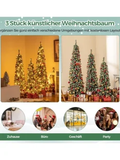 COSTWAY Künstliche Weihnachtsbäume<3er Set LED Weihnachtsbaum Künstlich 120+150+180cm in Grün