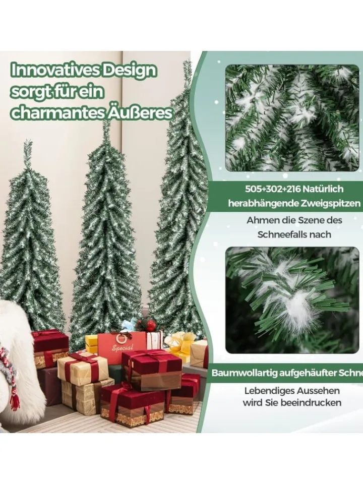 COSTWAY Künstliche Weihnachtsbäume<3er Set LED Weihnachtsbaum Künstlich 120+150+180cm in Grün