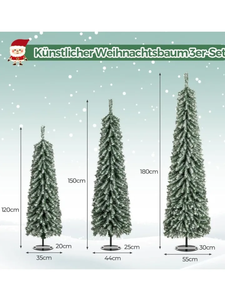 COSTWAY Künstliche Weihnachtsbäume<3er Set LED Weihnachtsbaum Künstlich 120+150+180cm in Grün